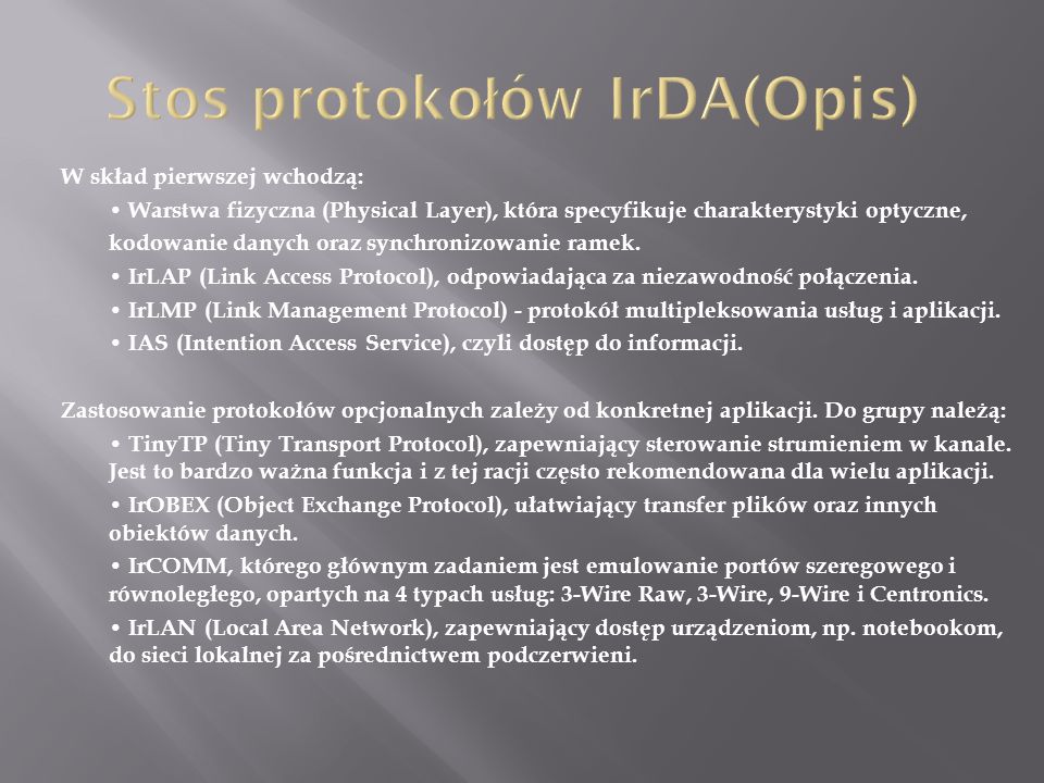 Stos protokołów IrDA(Opis)