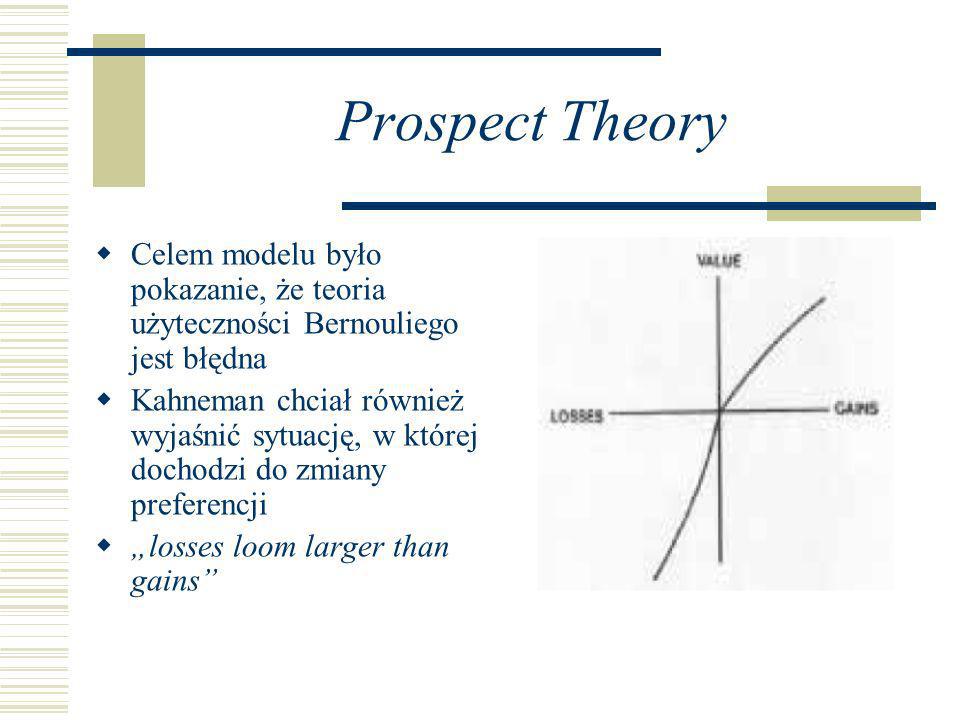 Prospect Theory Celem modelu było pokazanie, że teoria użyteczności Bernouliego jest błędna.