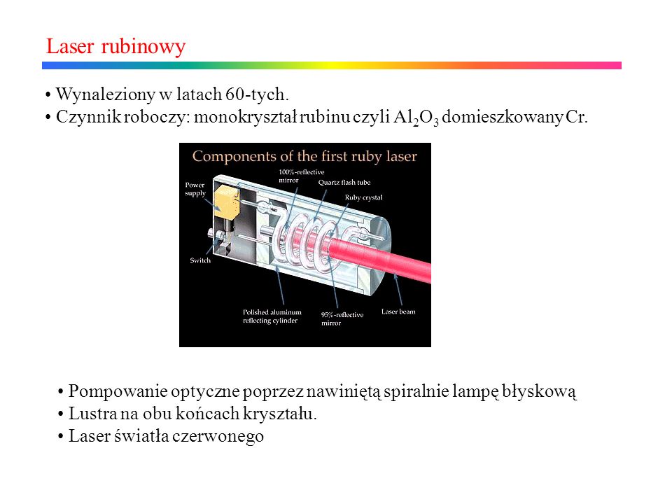 Laser rubinowy Wynaleziony w latach 60-tych.