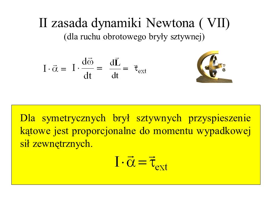 II zasada dynamiki Newtona ( VII) (dla ruchu obrotowego bryły sztywnej)