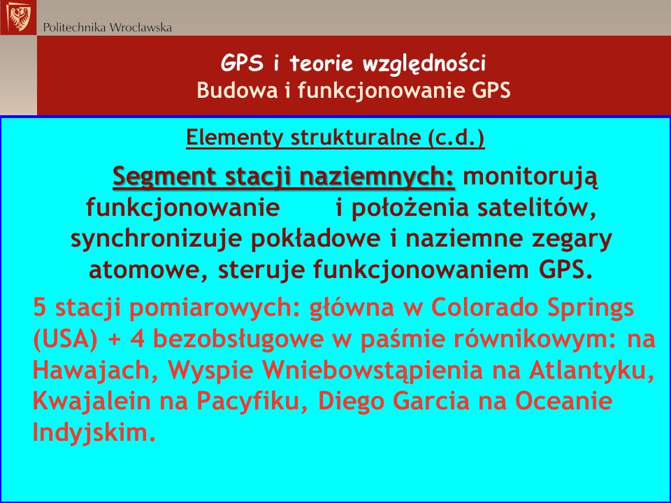 GPS i teorie względności Budowa i funkcjonowanie GPS