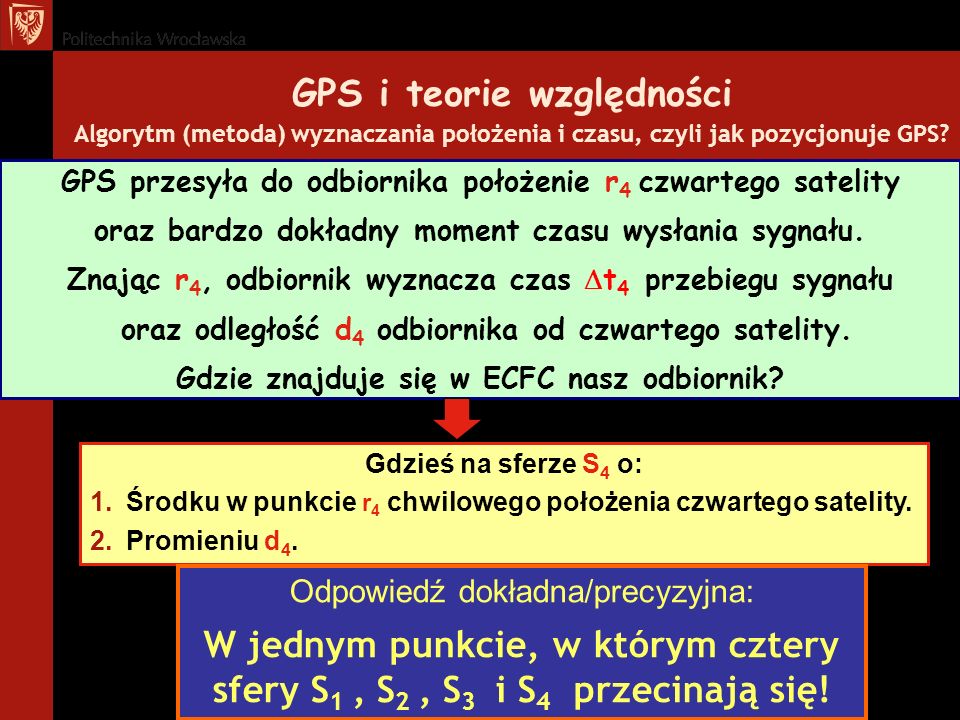 GPS i teorie względności Algorytm (metoda) wyznaczania położenia i czasu, czyli jak pozycjonuje GPS