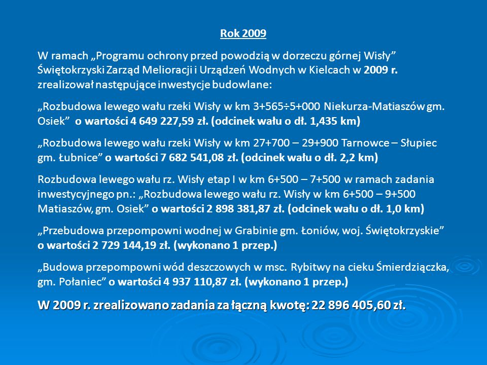 W 2009 r. zrealizowano zadania za łączną kwotę: ,60 zł.