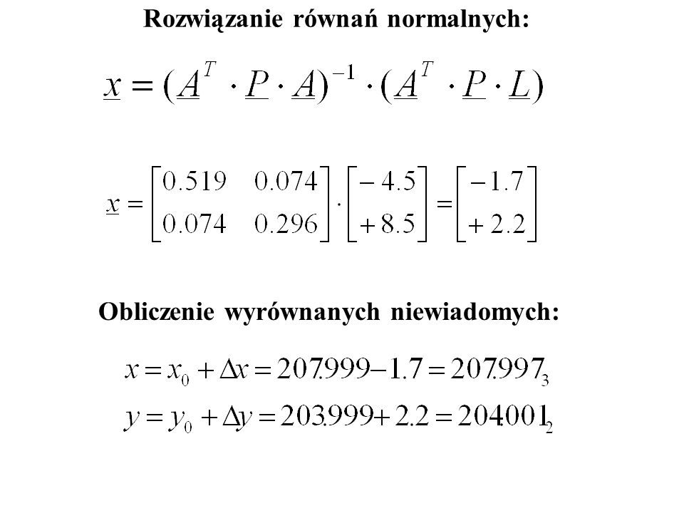Rozwiązanie równań normalnych: