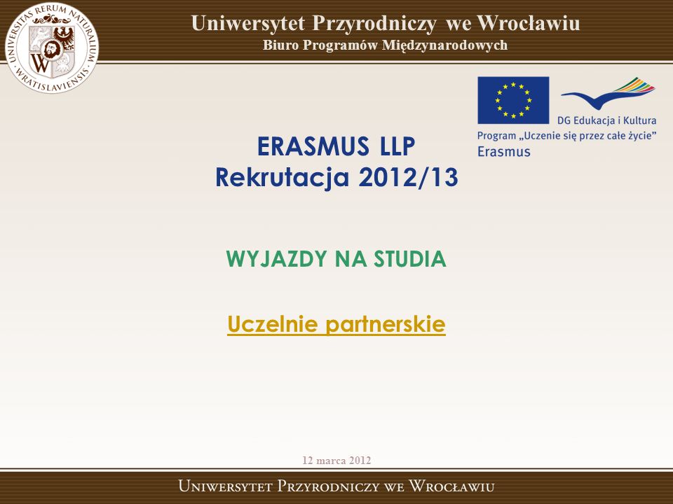 ERASMUS LLP Rekrutacja 2012/13