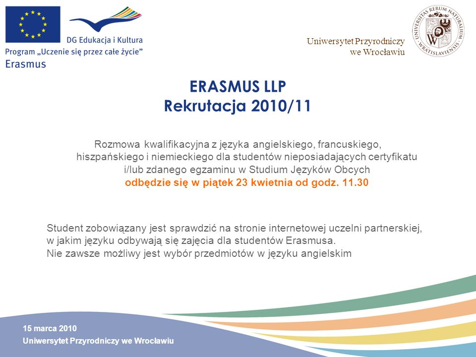 ERASMUS LLP Rekrutacja 2010/11