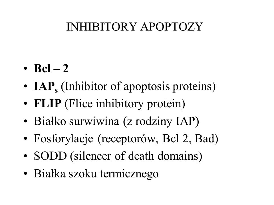 INHIBITORY APOPTOZY Bcl – 2. IAPs (Inhibitor of apoptosis proteins) FLIP (Flice inhibitory protein)