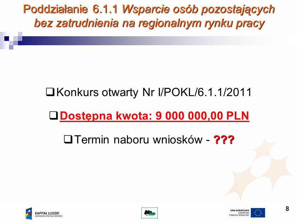 Konkurs otwarty Nr I/POKL/6.1.1/2011 Dostępna kwota: ,00 PLN