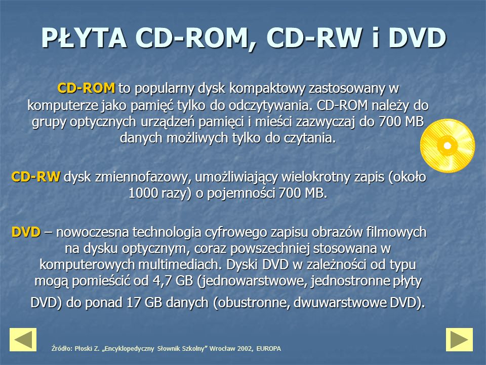 PŁYTA CD-ROM, CD-RW i DVD