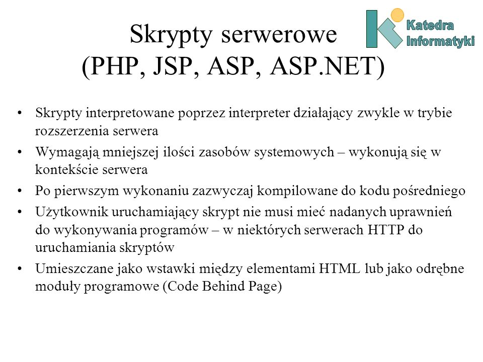Skrypty serwerowe (PHP, JSP, ASP, ASP.NET)