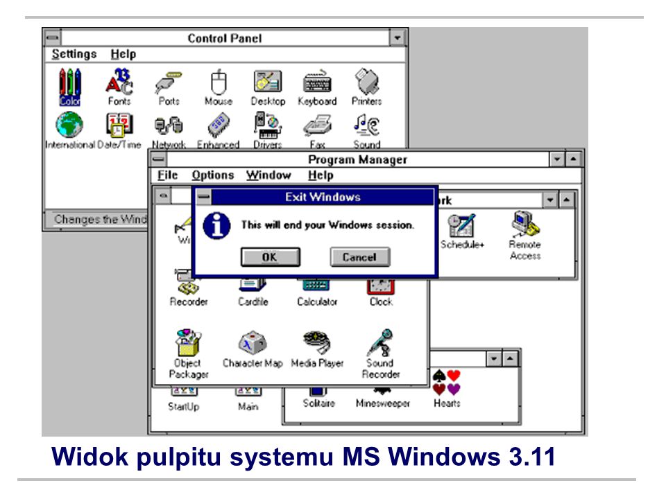 Widok pulpitu systemu MS Windows 3.11