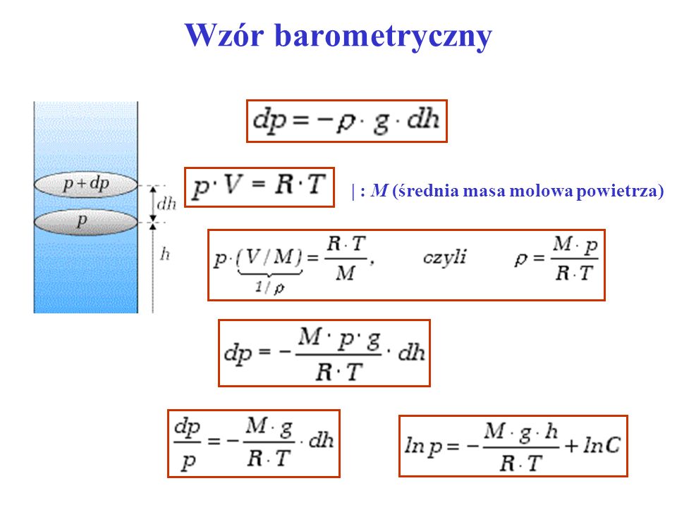 Wzór barometryczny | : M (średnia masa molowa powietrza)