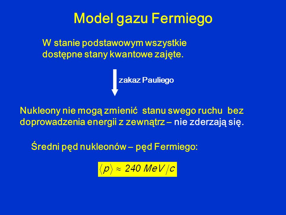 Model gazu Fermiego W stanie podstawowym wszystkie dostępne stany kwantowe zajęte. zakaz Pauliego.