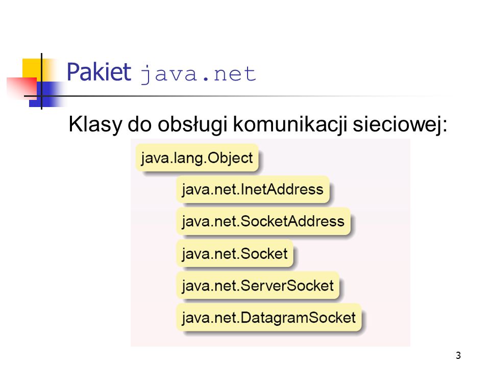 Pakiet java.net Klasy do obsługi komunikacji sieciowej: