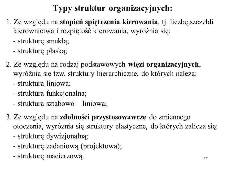Typy struktur organizacyjnych: