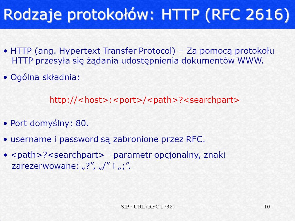Rodzaje protokołów: HTTP (RFC 2616)