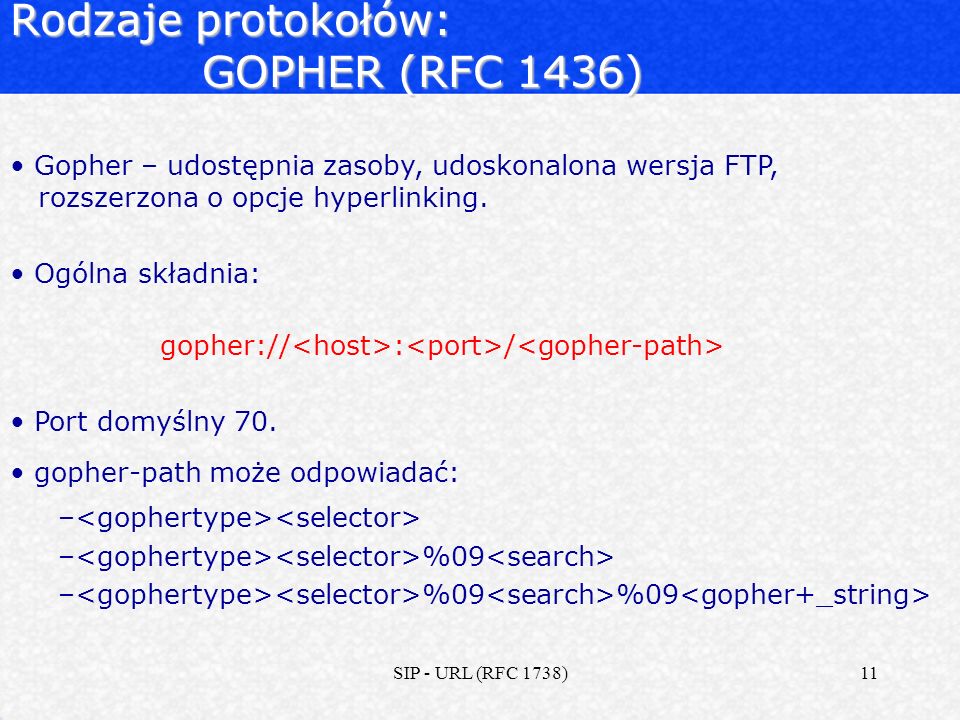 Rodzaje protokołów: GOPHER (RFC 1436)