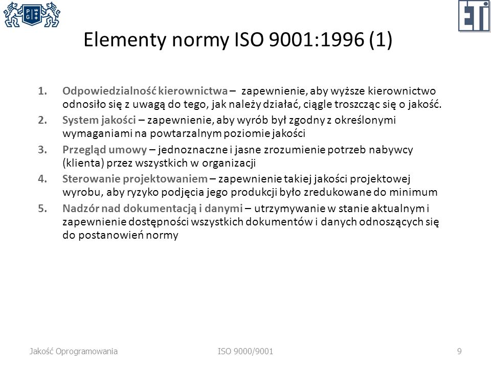 Elementy normy ISO 9001:1996 (1)