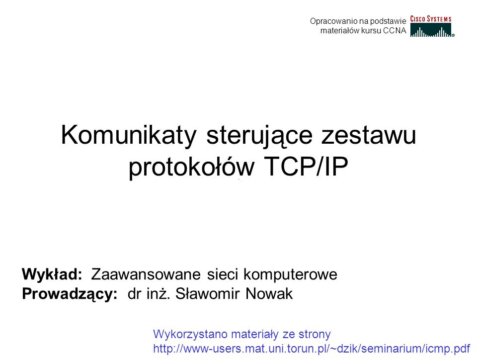 Komunikaty sterujące zestawu protokołów TCP/IP