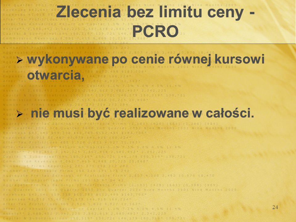 Zlecenia bez limitu ceny - PCRO