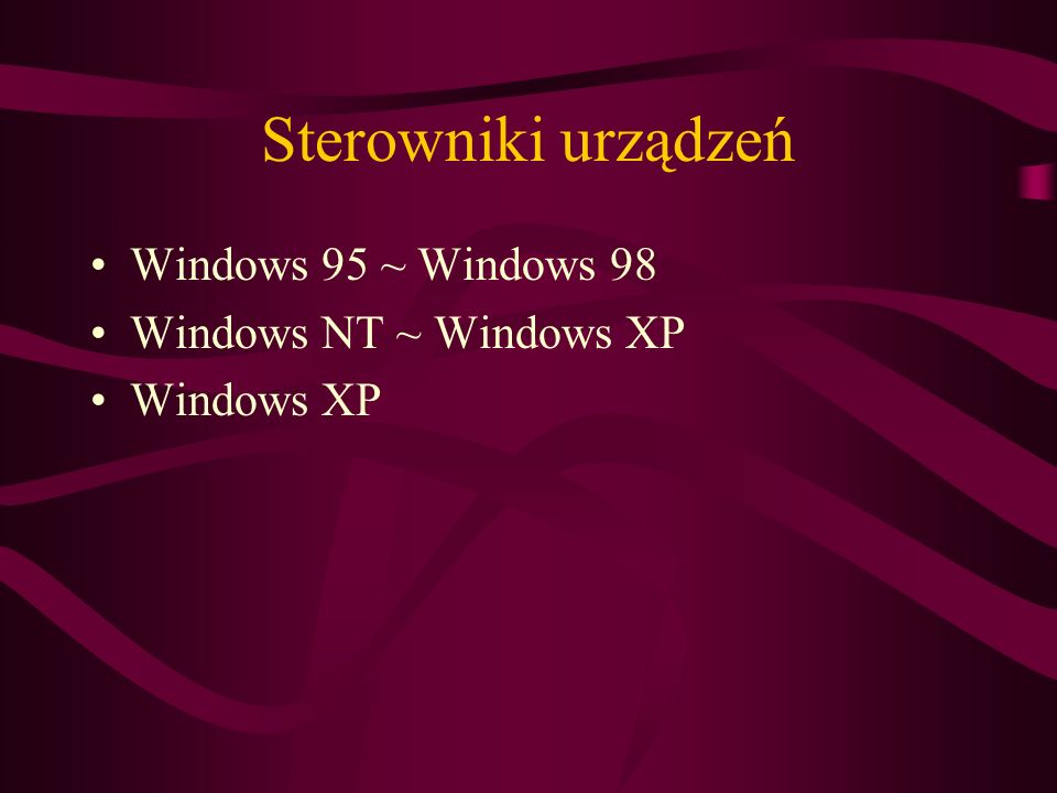 Sterowniki urządzeń Windows 95 ~ Windows 98 Windows NT ~ Windows XP