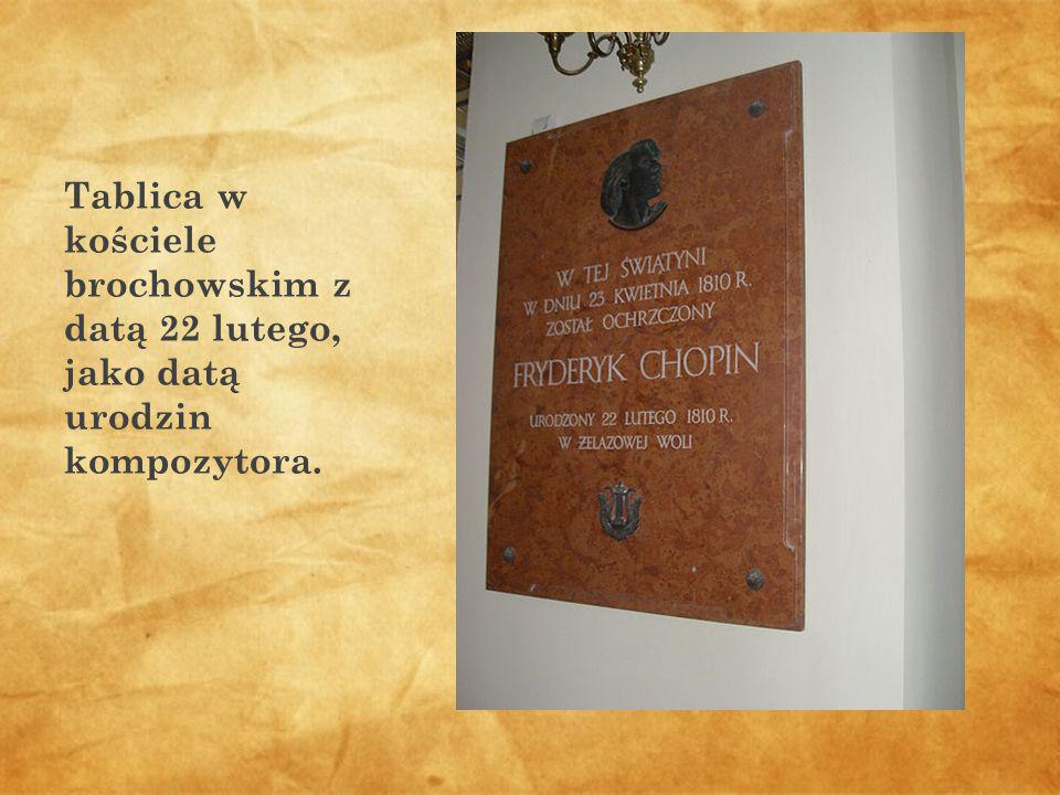 Tablica w kościele brochowskim z datą 22 lutego, jako datą urodzin kompozytora.