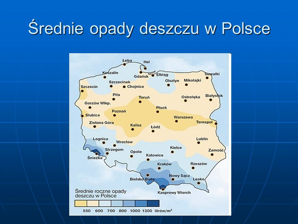 Średnie opady deszczu w Polsce