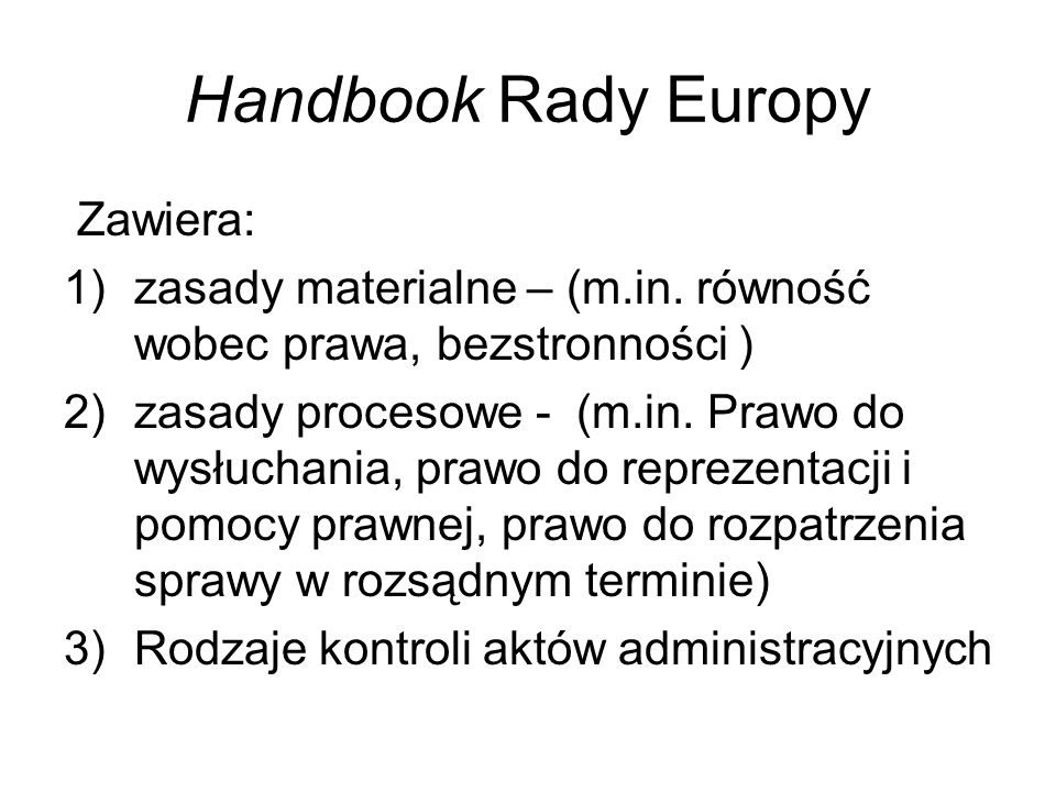 Handbook Rady Europy Zawiera: