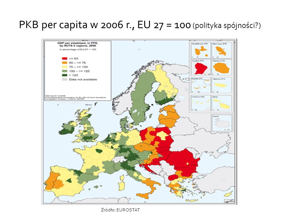 PKB per capita w 2006 r., EU 27 = 100 (polityka spójności )