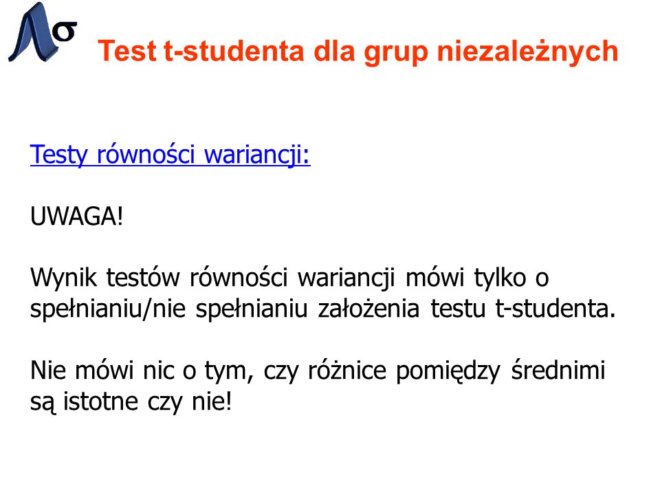 Test t-studenta dla grup niezależnych