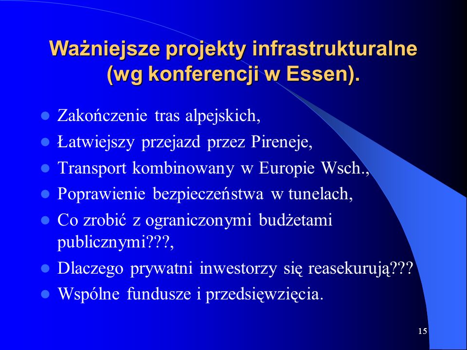 Ważniejsze projekty infrastrukturalne (wg konferencji w Essen).