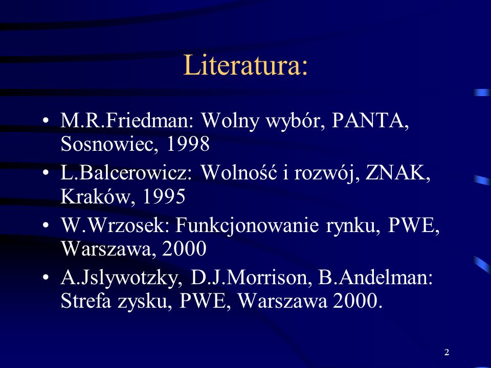Literatura: M.R.Friedman: Wolny wybór, PANTA, Sosnowiec, 1998