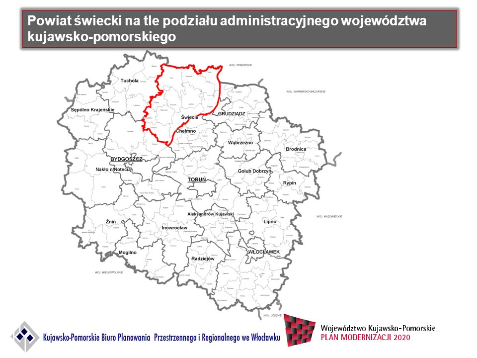 Powiat świecki na tle podziału administracyjnego województwa kujawsko-pomorskiego
