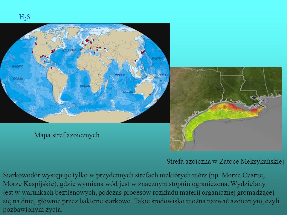 H2S Mapa stref azoicznych. Strefa azoiczna w Zatoce Meksykańskiej.