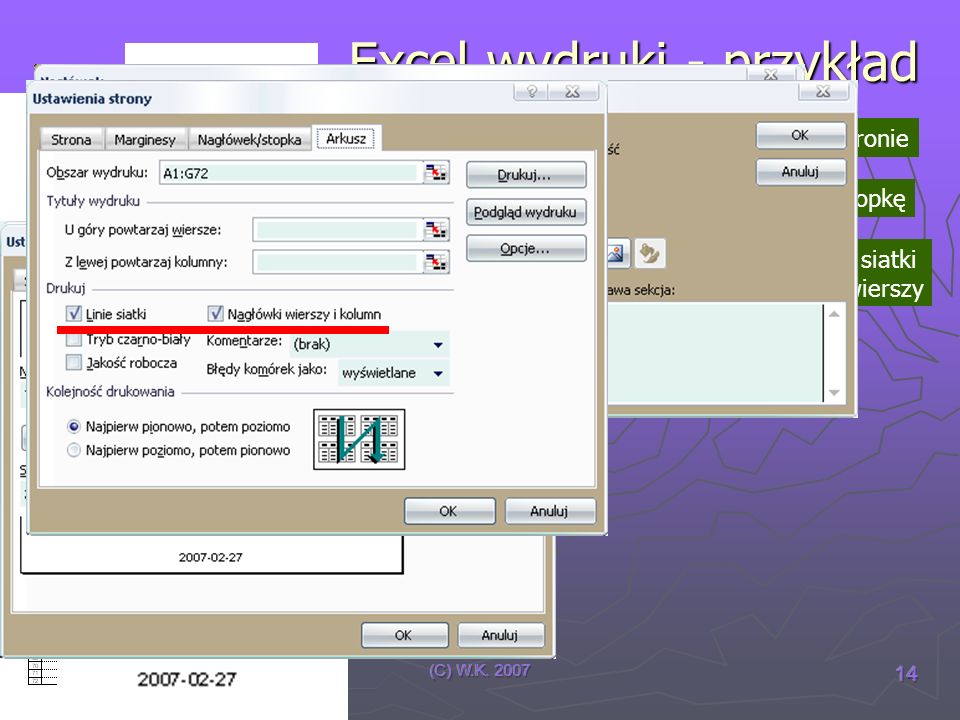 Excel wydruki - przykład