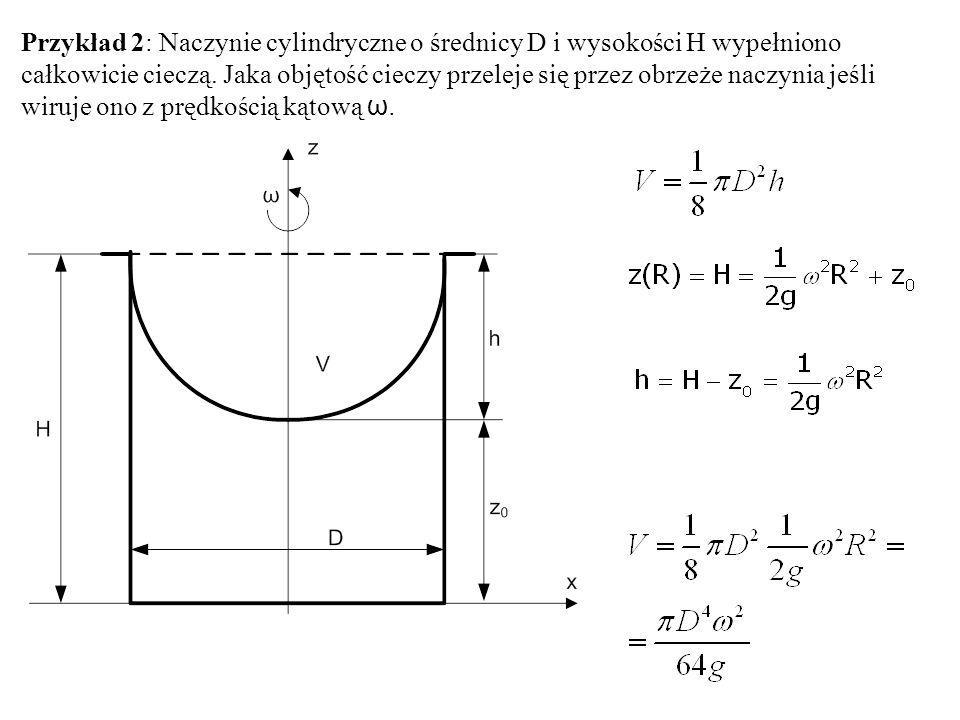 Przykład 2: Naczynie cylindryczne o średnicy D i wysokości H wypełniono całkowicie cieczą.