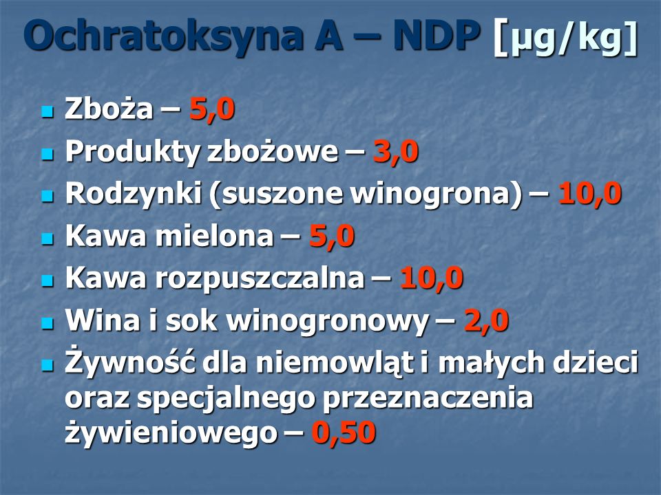 Ochratoksyna A – NDP [μg/kg]