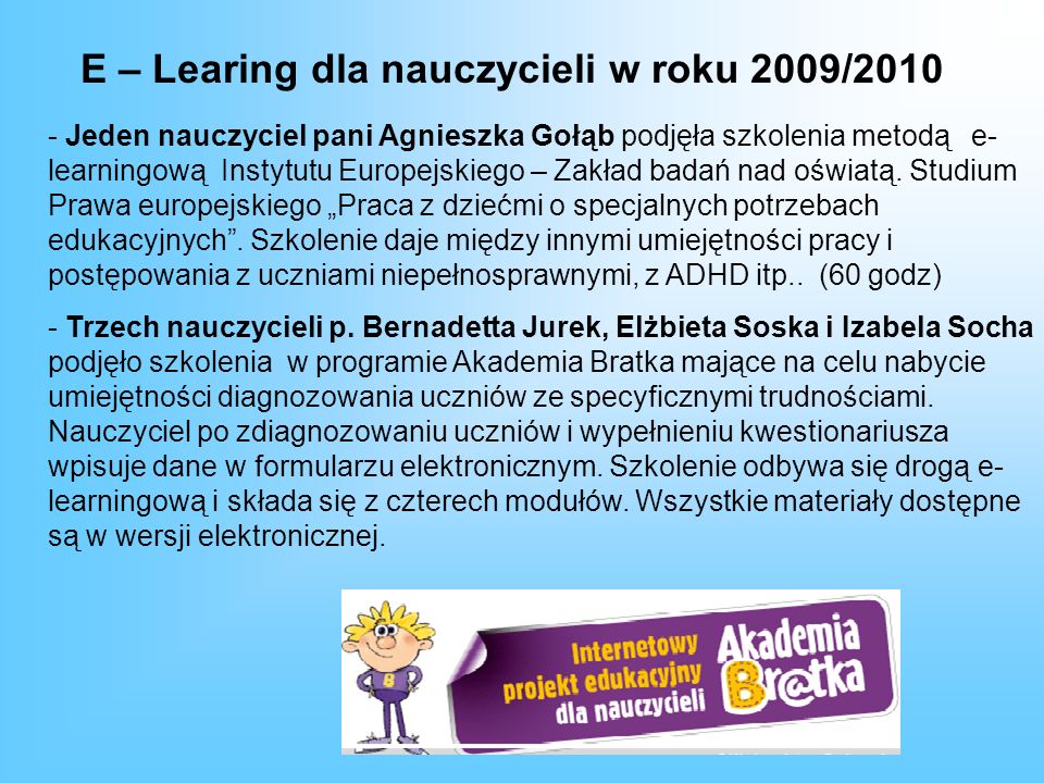 E – Learing dla nauczycieli w roku 2009/2010