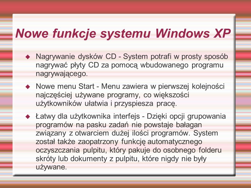 Nowe funkcje systemu Windows XP