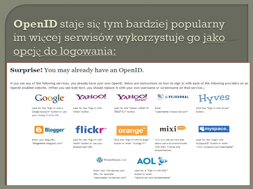 OpenID staje się tym bardziej popularny im więcej serwisów wykorzystuje go jako opcję do logowania: