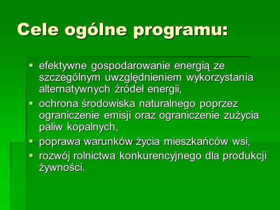 Cele ogólne programu: efektywne gospodarowanie energią ze szczególnym uwzględnieniem wykorzystania alternatywnych źródeł energii,