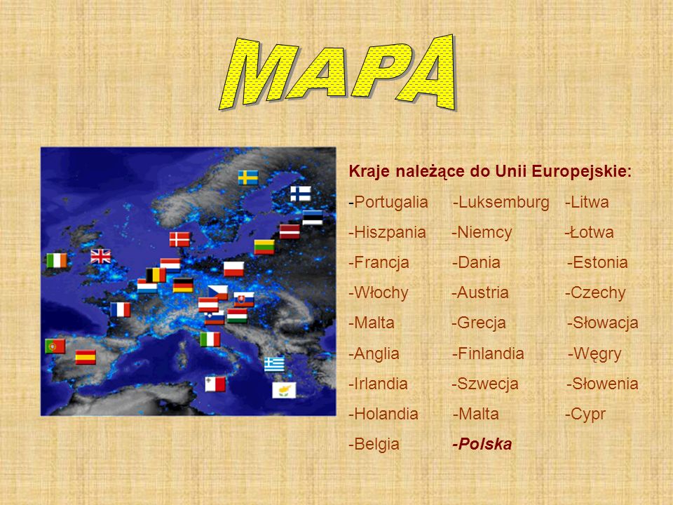 MAPA Kraje należące do Unii Europejskie: