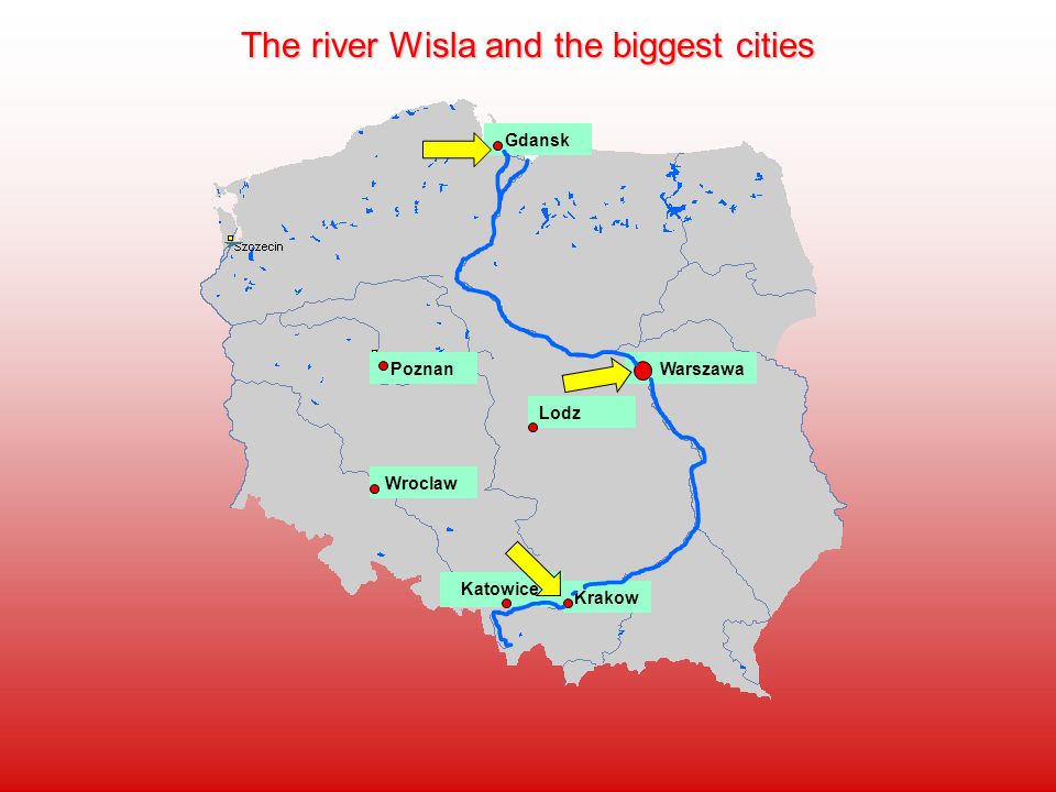 The river Wisla and the biggest cities