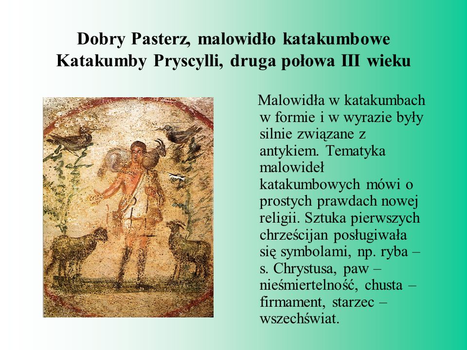 Dobry Pasterz, malowidło katakumbowe Katakumby Pryscylli, druga połowa III wieku