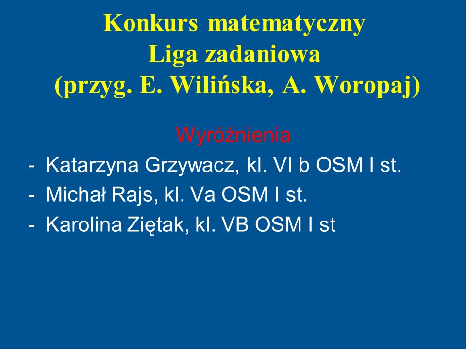 Konkurs matematyczny Liga zadaniowa (przyg. E. Wilińska, A. Woropaj)