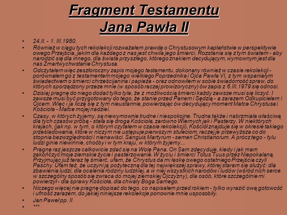 Fragment Testamentu Jana Pawła II