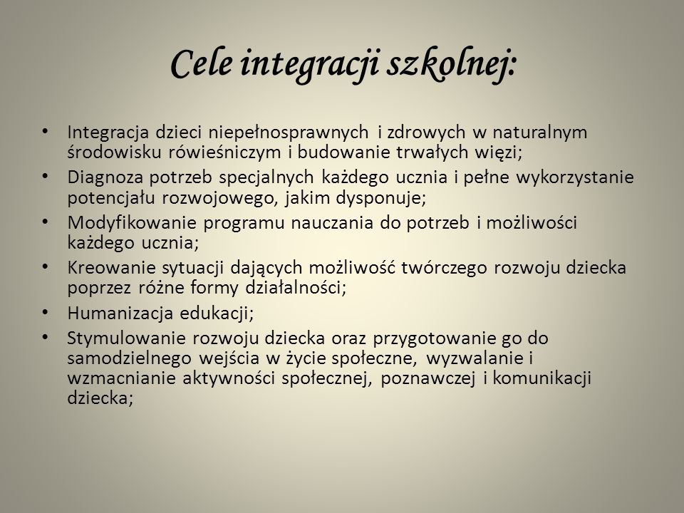 Cele integracji szkolnej: