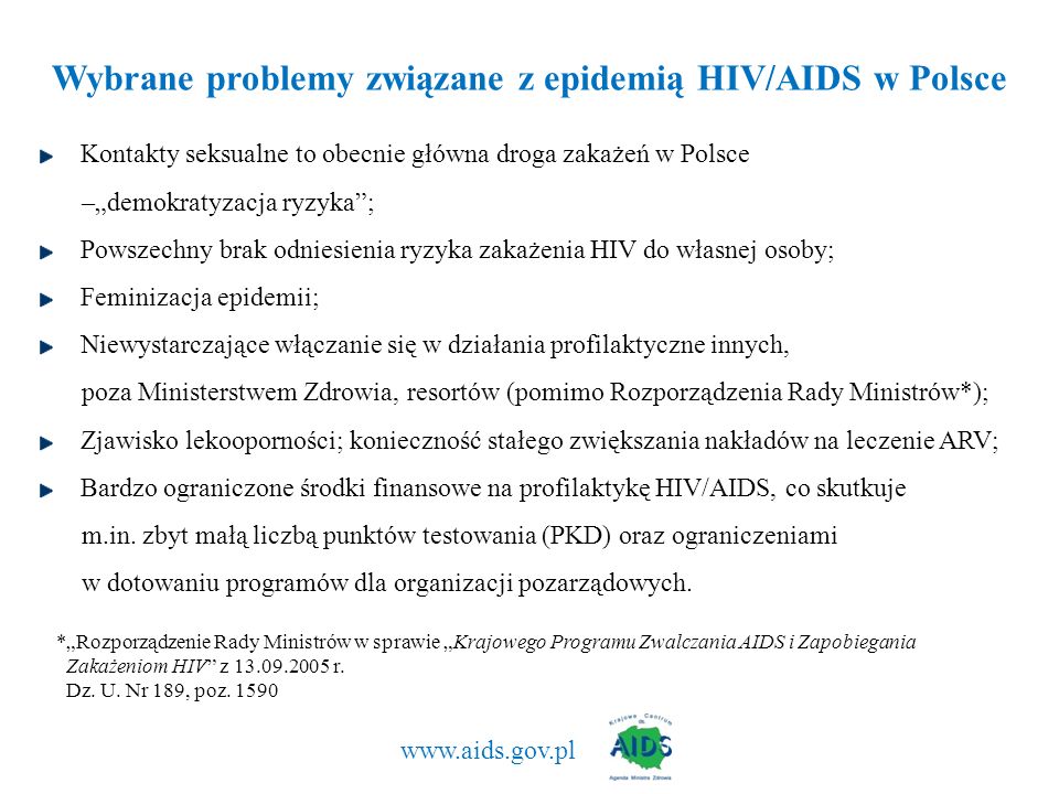 Wybrane problemy związane z epidemią HIV/AIDS w Polsce