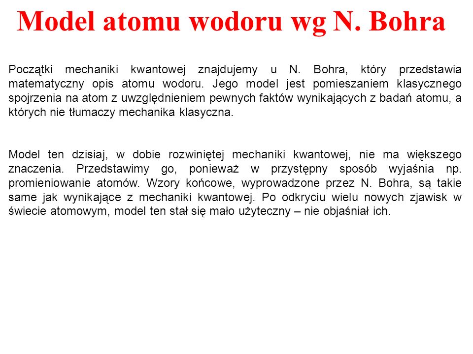 Model atomu wodoru wg N. Bohra