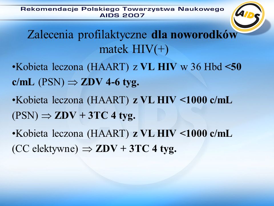 Zalecenia profilaktyczne dla noworodków matek HIV(+)